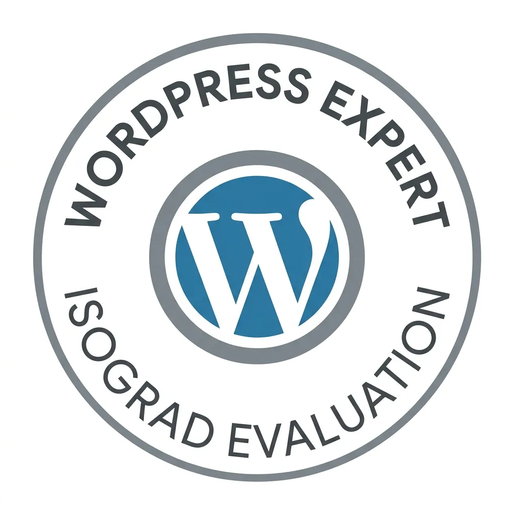 Badge circulaire minimaliste WordPress Expert - Évaluation Isograd Tosa